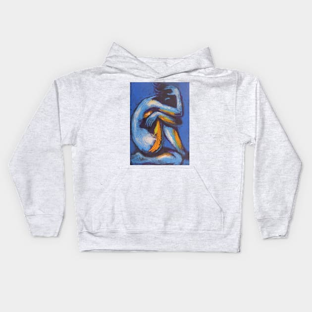 Blue Mood 3 - Female Nude Kids Hoodie by CarmenT